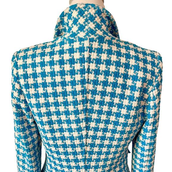 Smythe Birkin Blazer Topaz Blue Houndstooth Tweed Jacket Made in Canada Size 8 - Picture 8 of 10